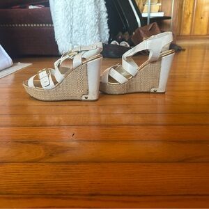 Audrey Brooke White Strappy Espadrille Wedge Sandals